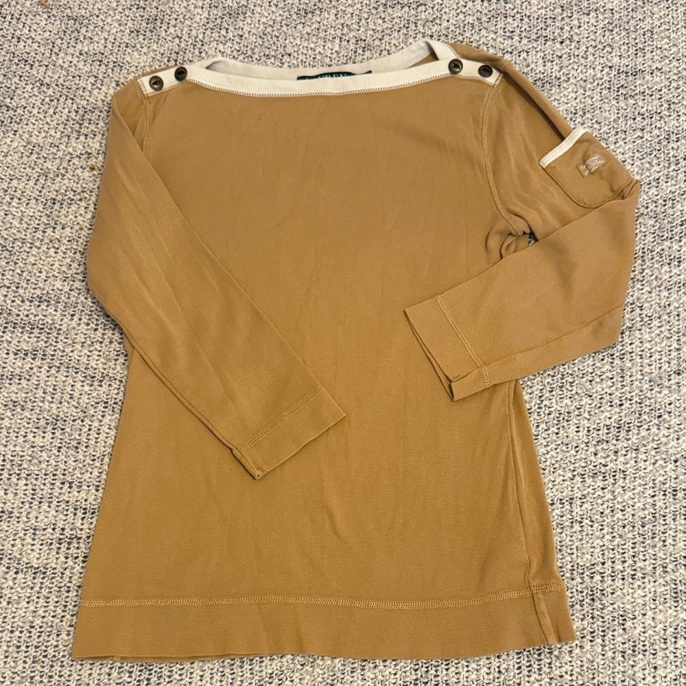Ralph Lauren Button-Shoulder Boatneck Top – Size SP